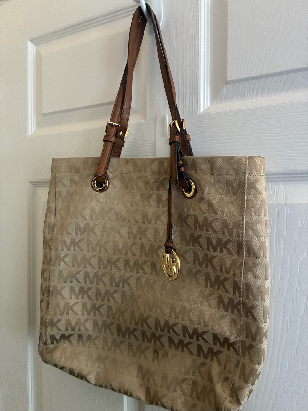 Michael Kors Tan MK Signature Tote with Gold Accents